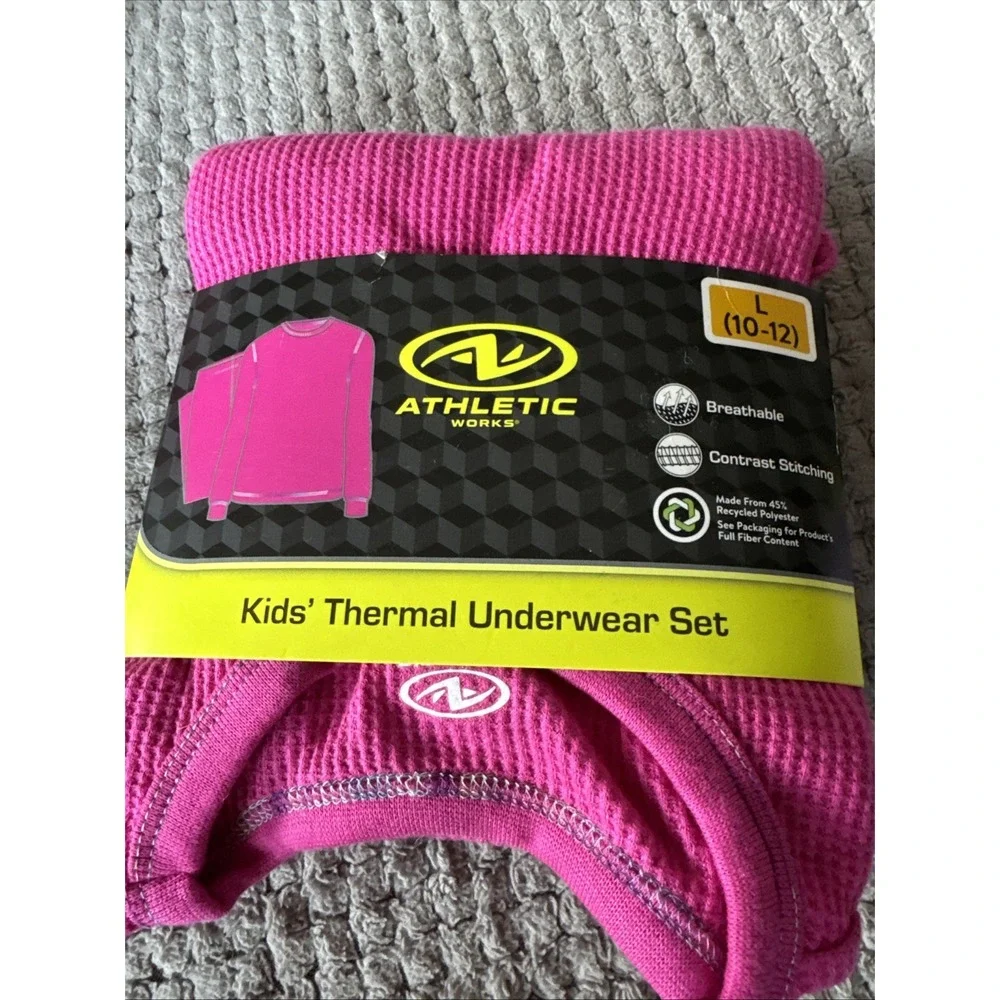 2 Athletic Works Girls Thermal Underwear Sets SIZE Lg (10-12) Pink/purple